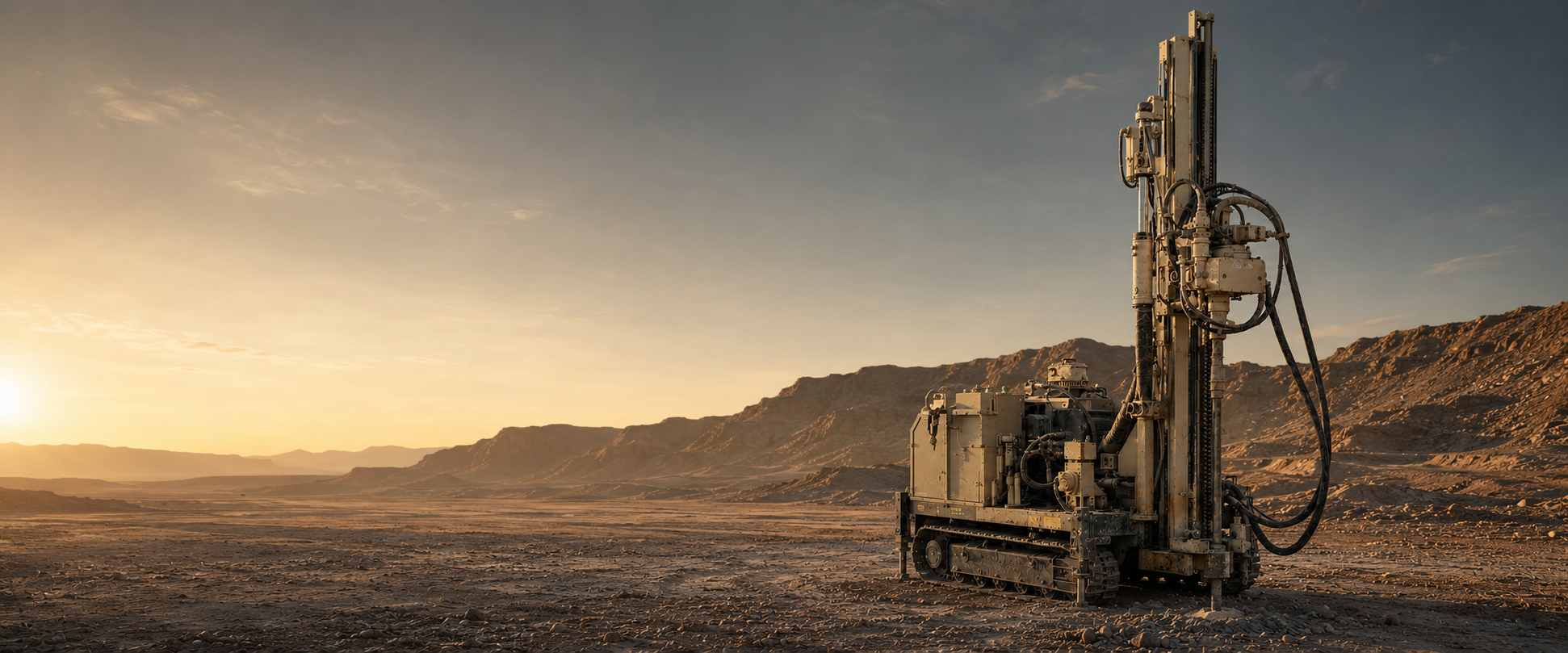 A drilling rig performing soil injection works at a desert construction site